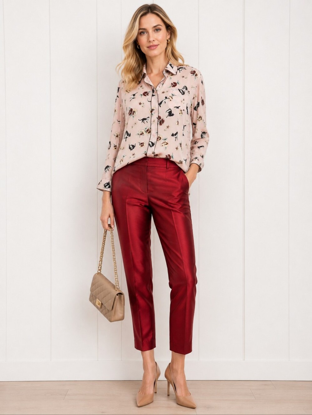 Weekend Max Mara 100% Silk Cat Floral Print Blouse Pink M